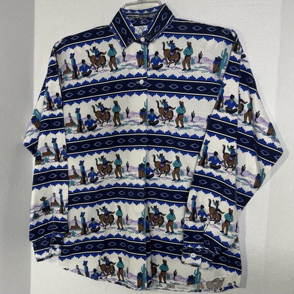 Vintage Roper Women’s Western Shirt Small Cowboy Rodeo Print Shoulder Pads USA - Picture 2 of 13